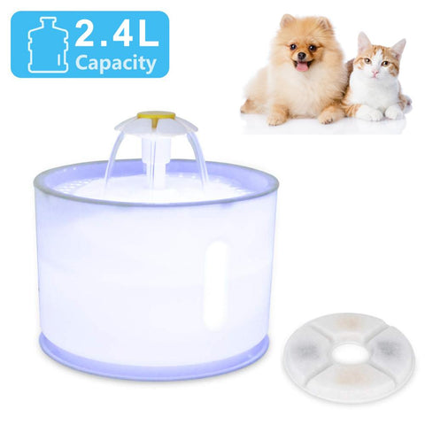 2.4L Automatic Dog Cat Water Fountain Pet LED Night Light Pet Drinking Dispenser Filter Bowl Healthy Ultra Quiet Pet Fountain