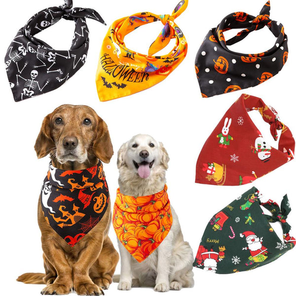 Christmas Pet Dog Bandana Small Large Dog Bibs Towel Scarf Halloween Pumpkin Printing Puppy Pet Grooming Costume Accessories