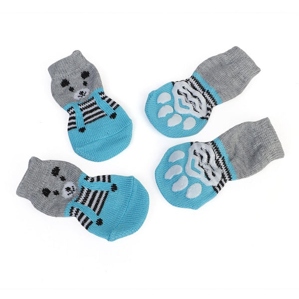 4pcs/Set Cute Puppy Dog Knit Socks Small Dogs Cotton Anti-Slip Cat Shoes For Autumn Winter Indoor Wear Slip On Paw Protector