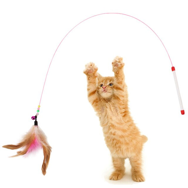 Cat Interactive Toy Stick Feather Wand With Small Bell Mouse Cage Toys Plastic Artificial Colorful Cat Teaser Toy Pet Supplies