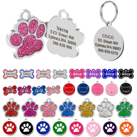 Free Engraving Dog ID Tags Pet Collar Accessories Decoration Customized Dogs Tags Name And Telephone Bone Paw Shape