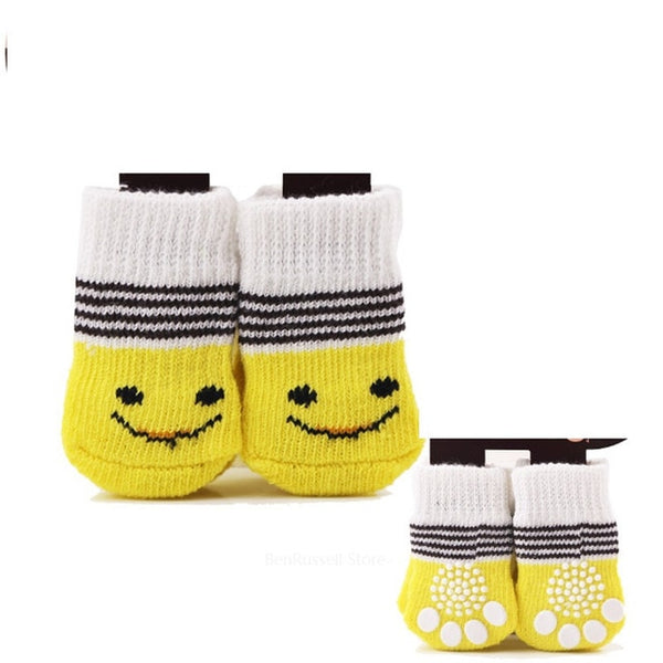 Lovely Pet Socks Antiskid Teddy Dog Socks Panda 4Pcs Pet Knits Socks Anti Slip Skid Bottom