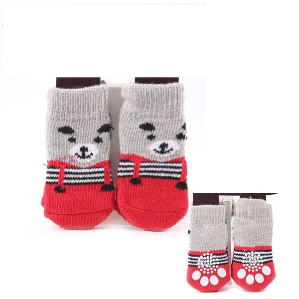 Lovely Pet Socks Antiskid Teddy Dog Socks Panda 4Pcs Pet Knits Socks Anti Slip Skid Bottom